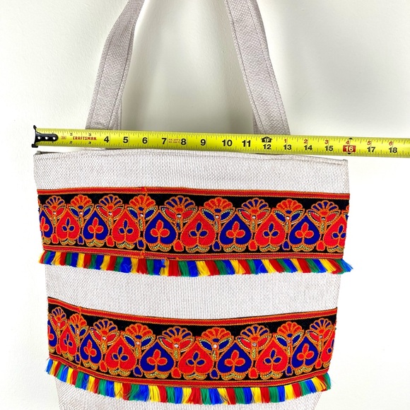 Boho Tote Bag, Extra Large Carryall, Ethnic Embroidered, New, Hippie, Red, XL - Picture 7 of 13